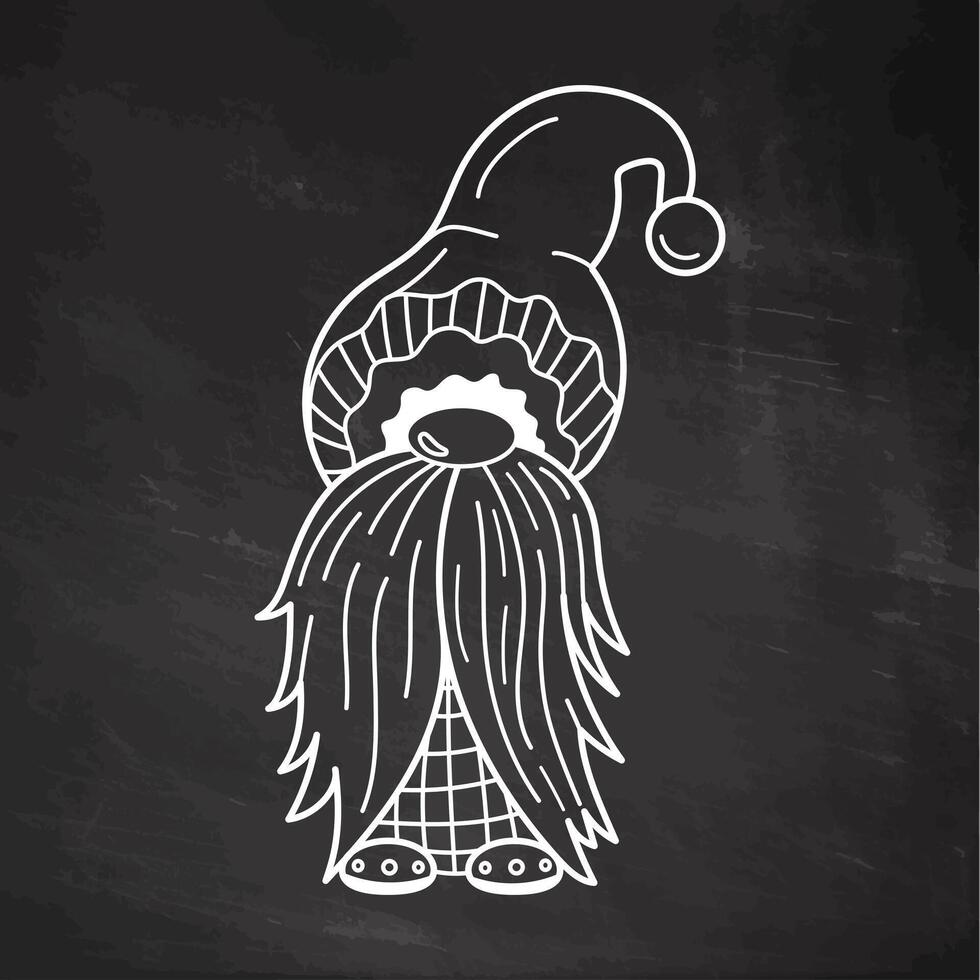 Gnome in hat with long beard on chalkboard in chalk style vector