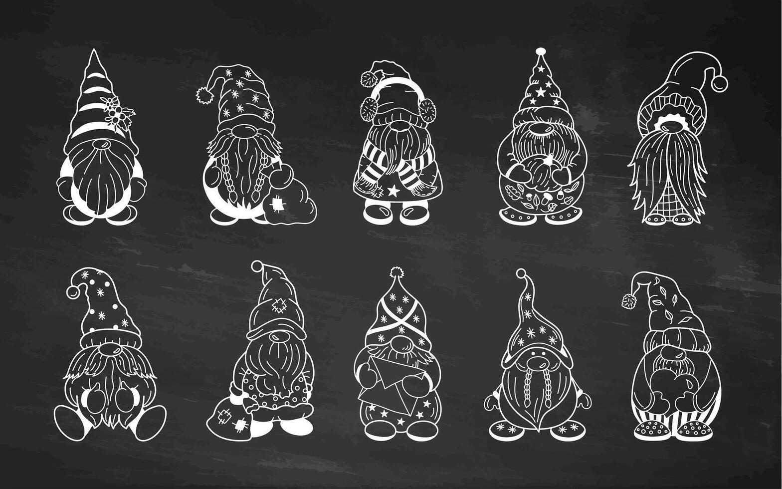 Cute dwarf chalkboard collection with unique festive characters and elements vector