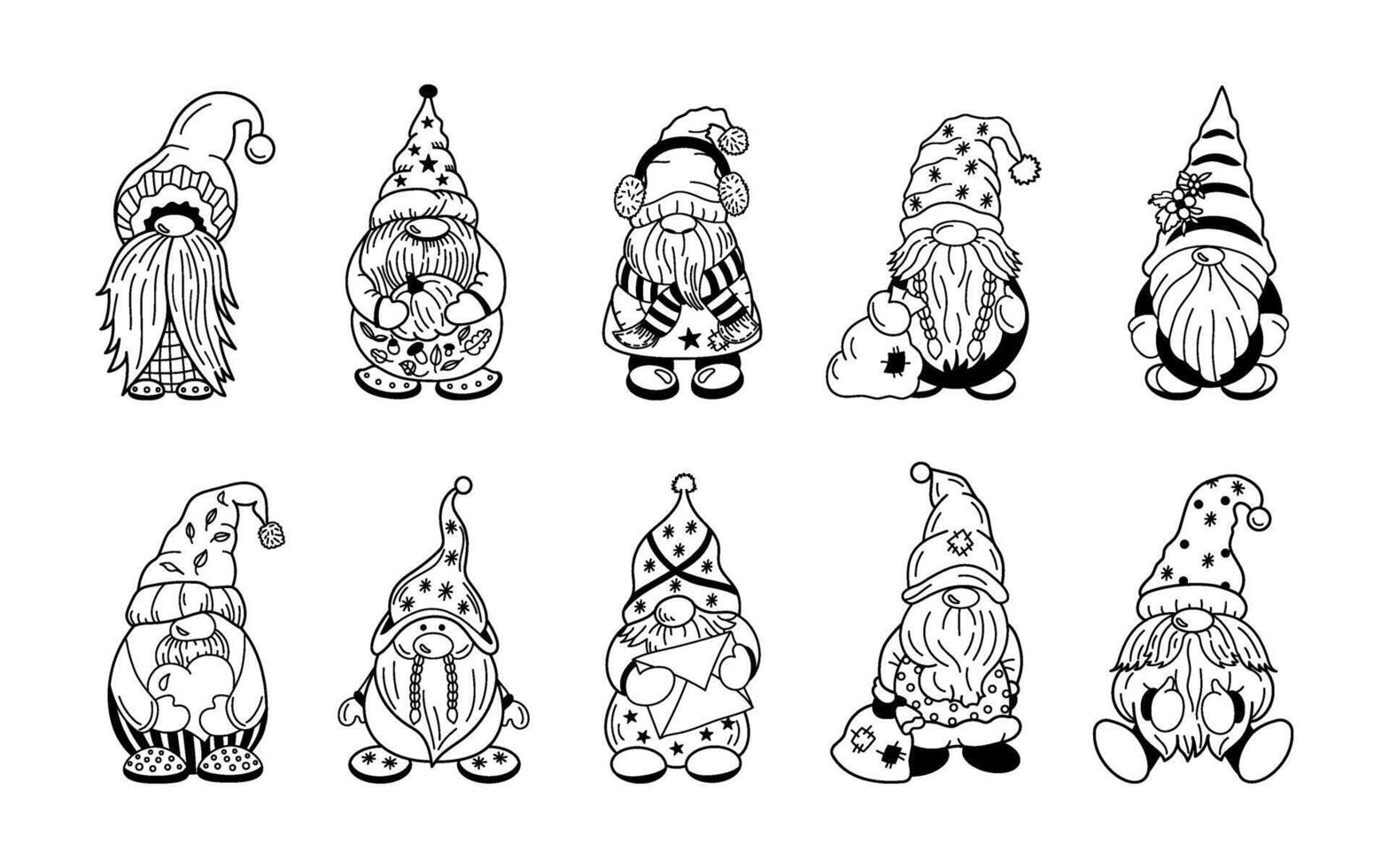 Cute dwarf set of hand-drawn festive characters and designs vector