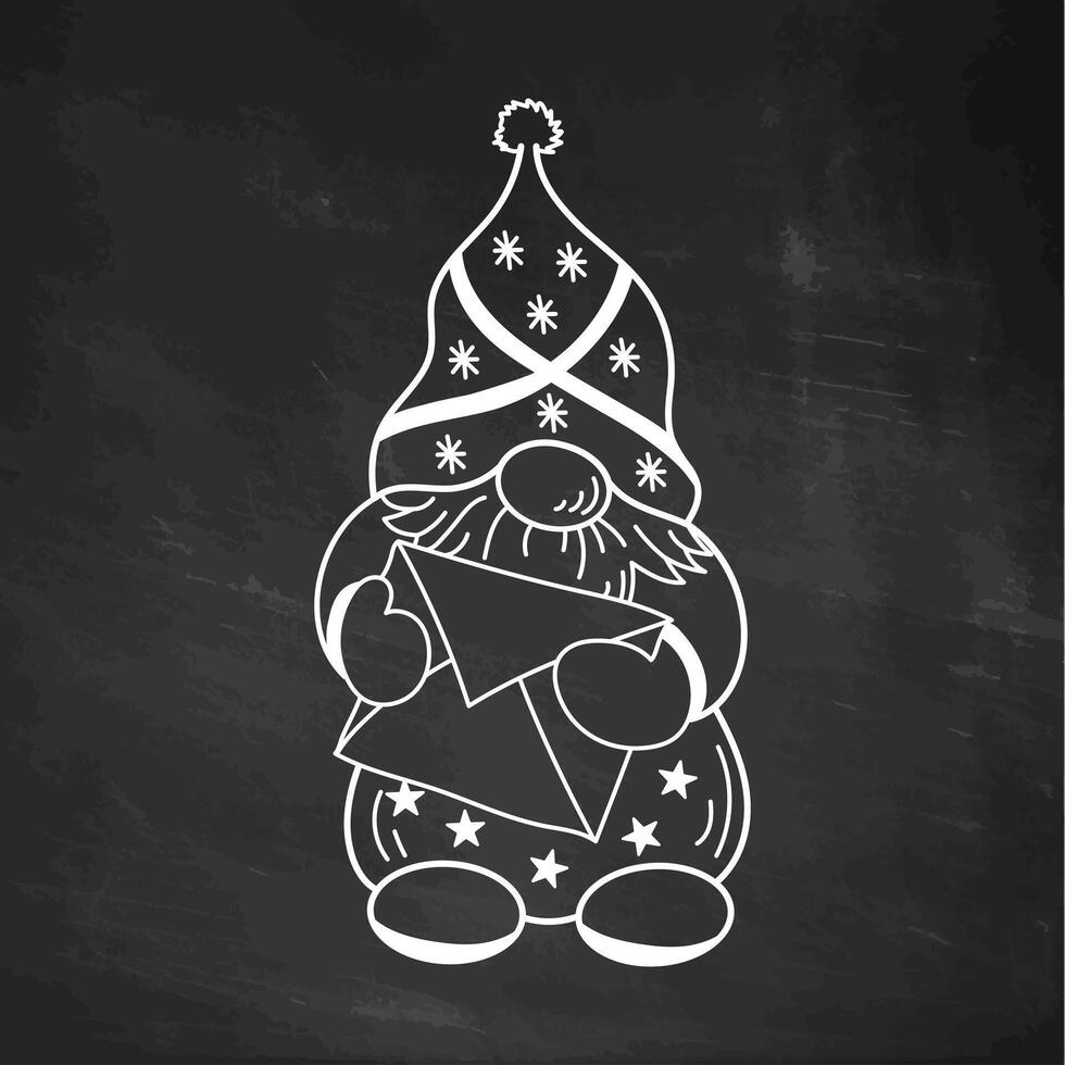 Dwarf with letter and starry hat on chalkboard background vector
