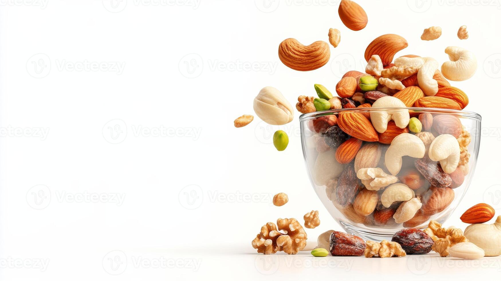 A glass with nuts and other nuts falling out photo