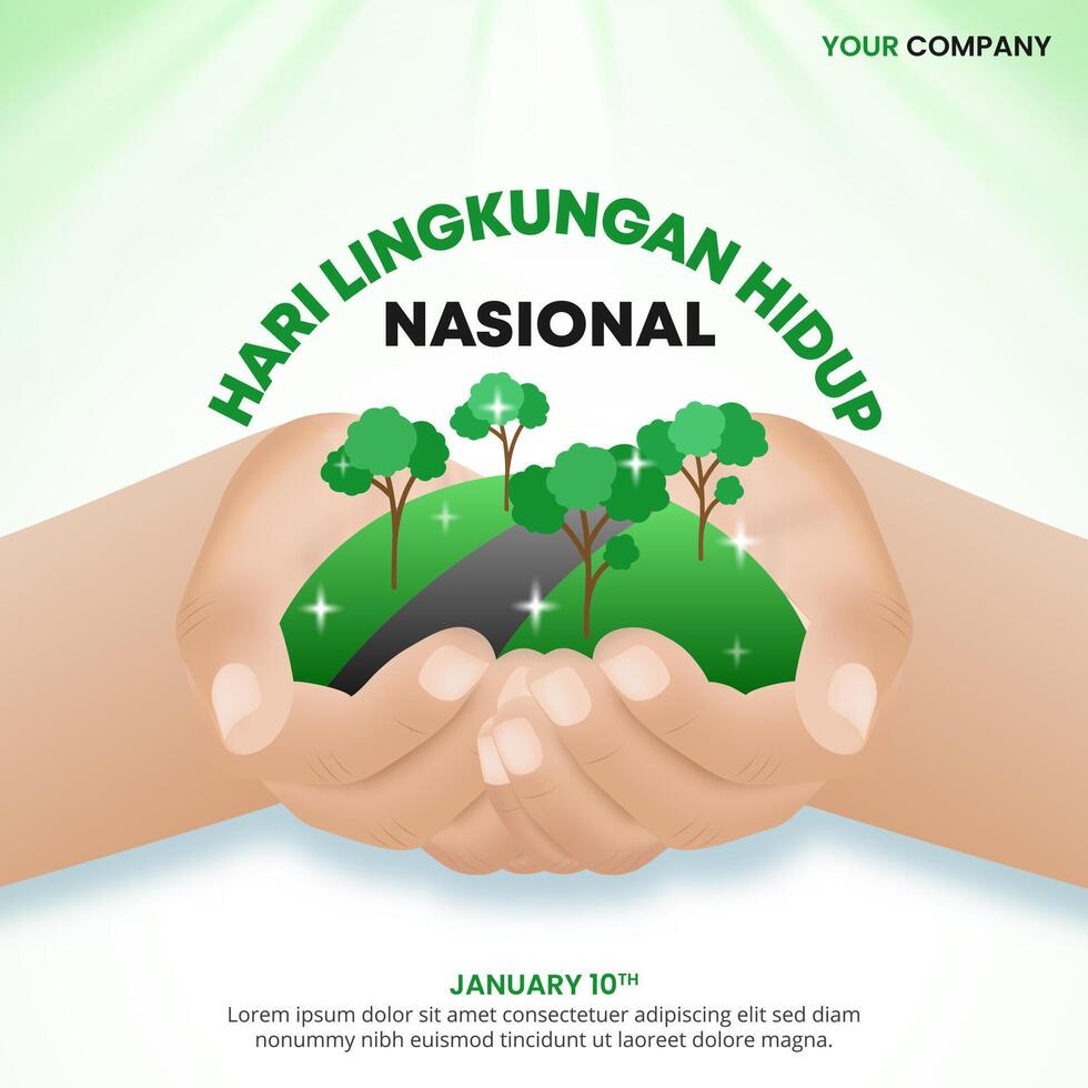 Hari Lingkungan Hidup Nasional or Indonesia National Environment Day with hands and good environment vector