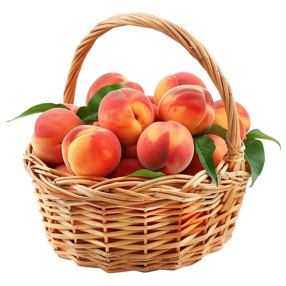 Ripe Peach Basket Arrangement for Design Projects with Transparent Background png
