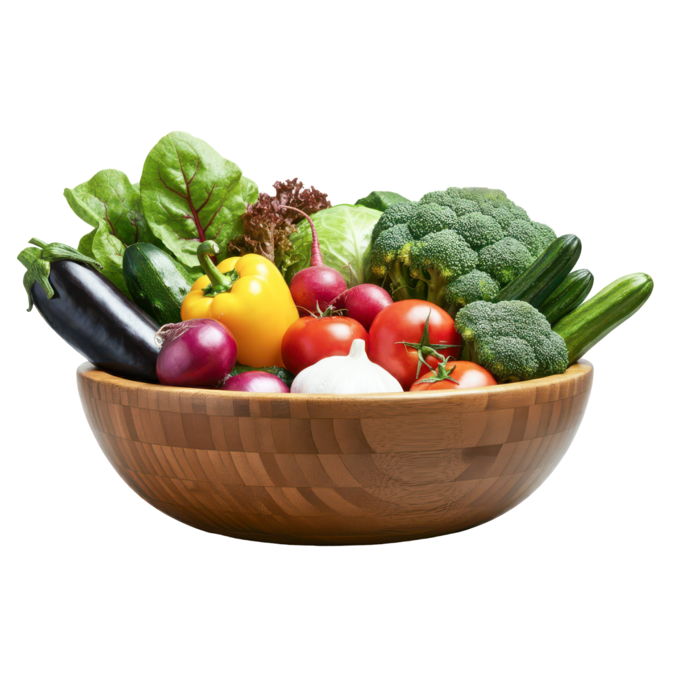 A bowl of fresh, mixed, nutritious vegetables. png