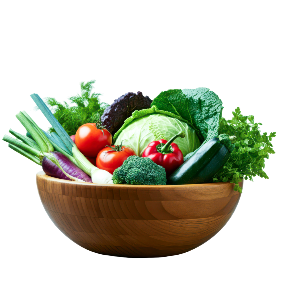 Assorted healthy vegetables in a fresh bowl. png