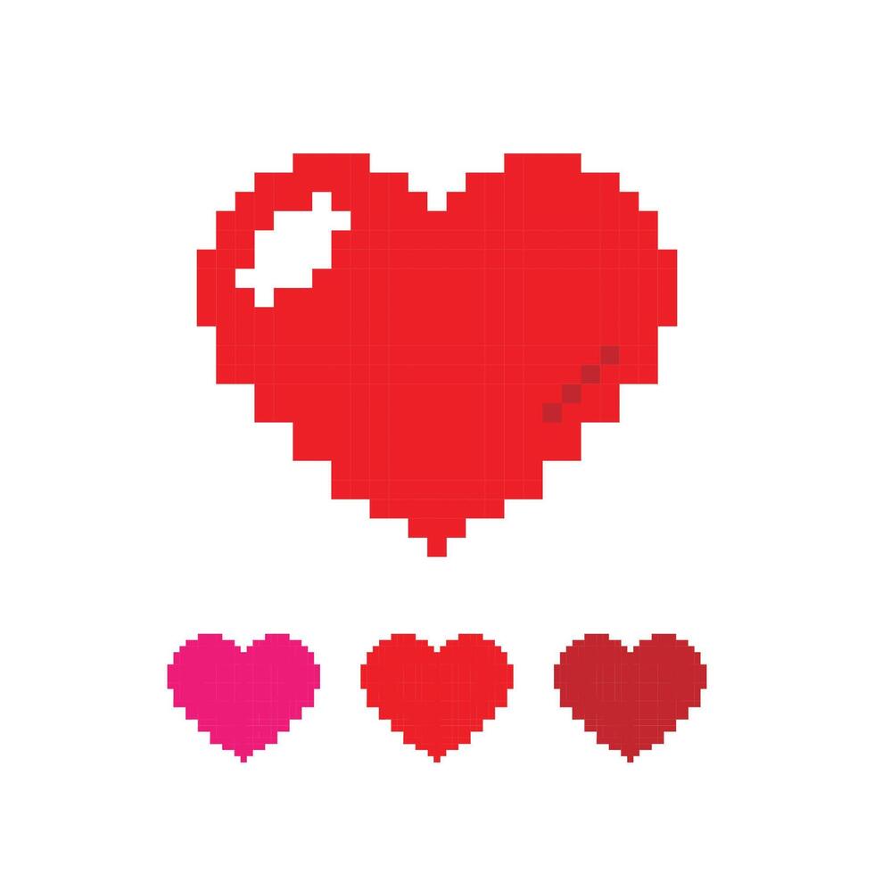 Heart pixel red icon isolated, romantic love illustration. vector