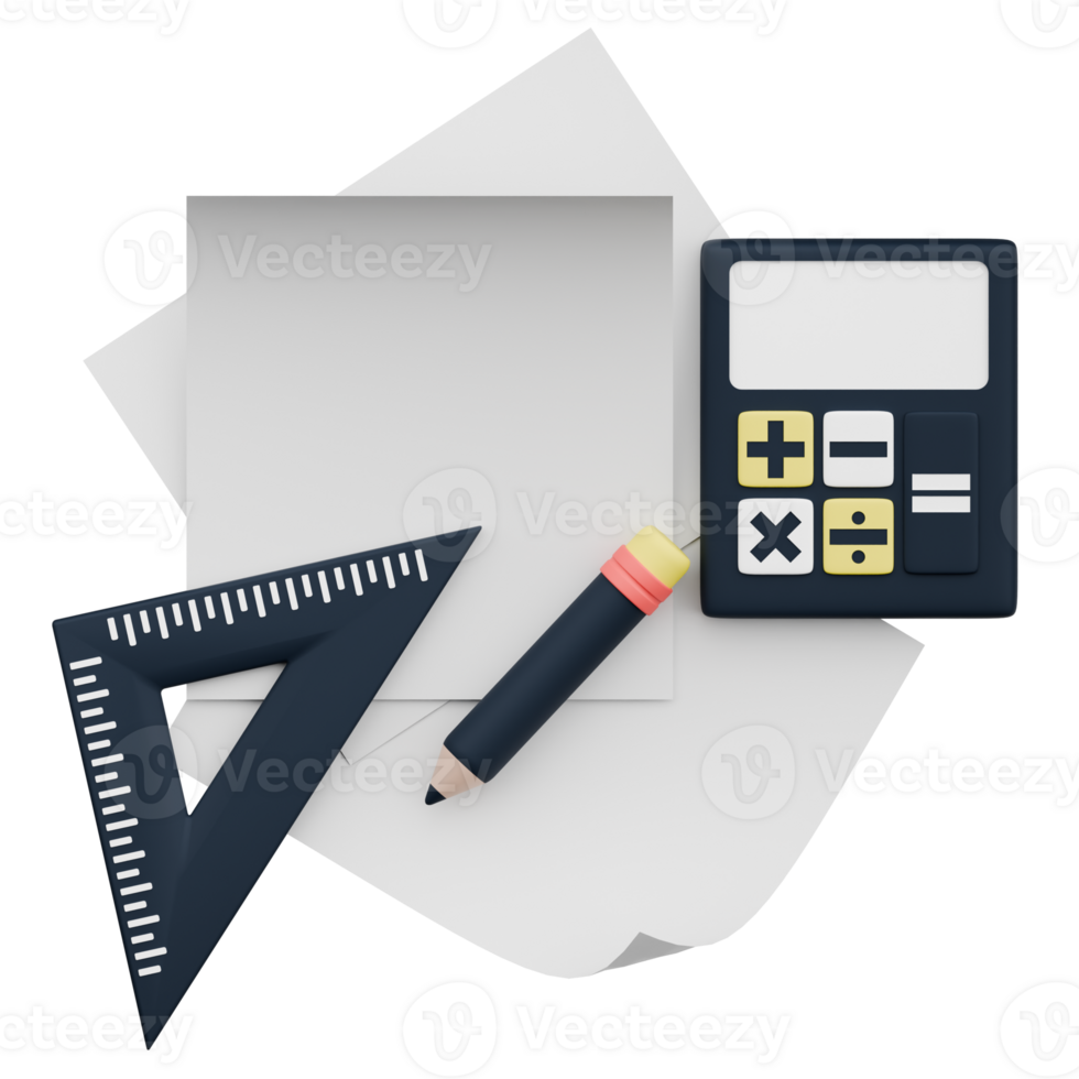 3D Rendering Stationery Essentials for Math and Design Projects png