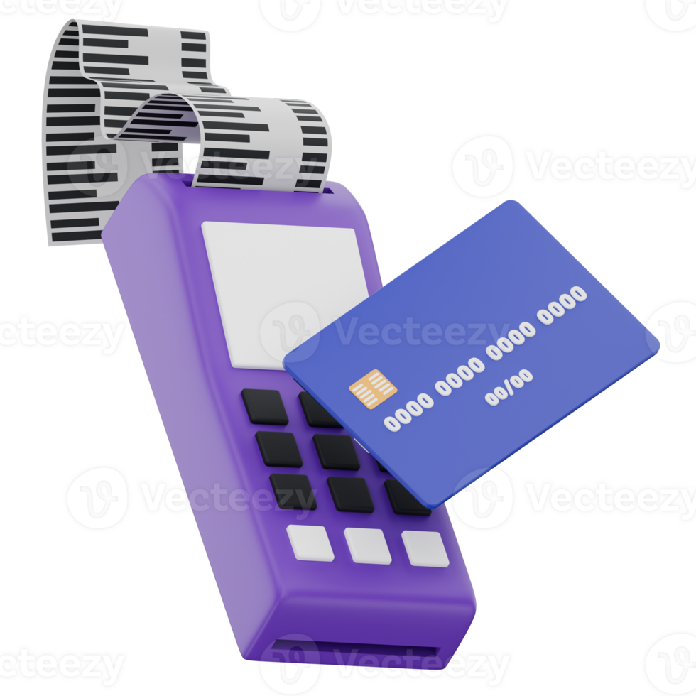 3D Illustration of Payment Terminal with Card and Receipt png