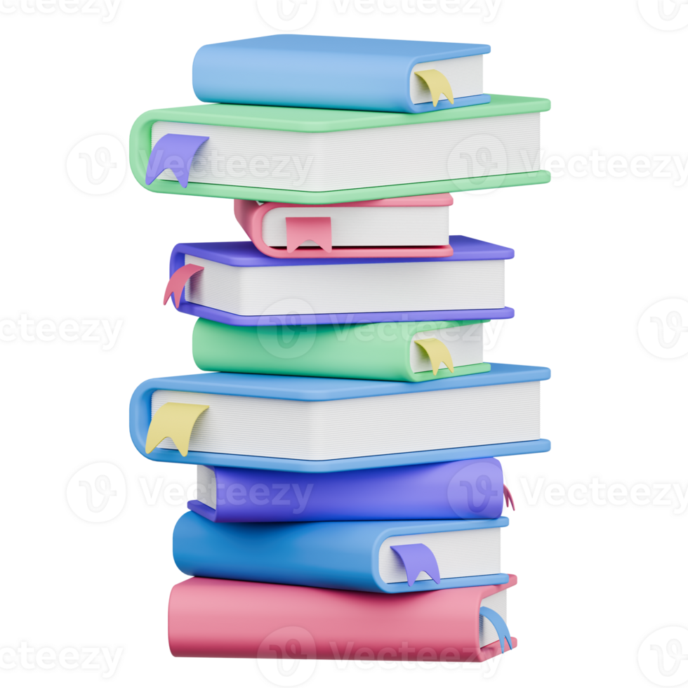 3D Rendering Colorful Stacked Books with Page Markers png