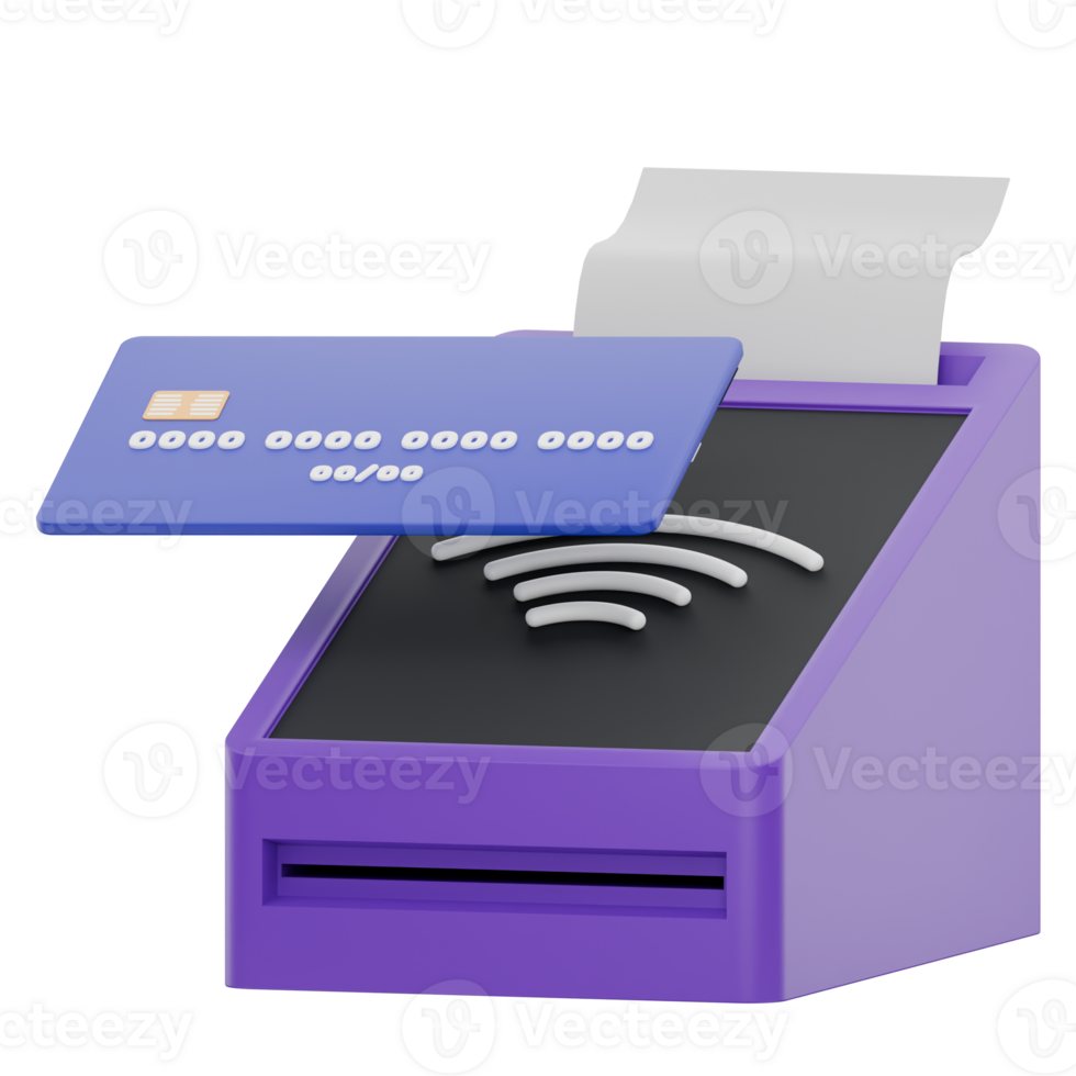 3D Illustration of Digital Payment Terminal with Contactless Card png