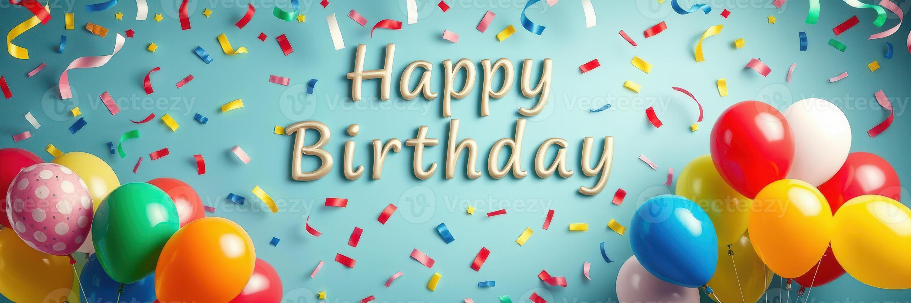 Colorful birthday celebration with balloons and confetti in a joyful atmosphere photo