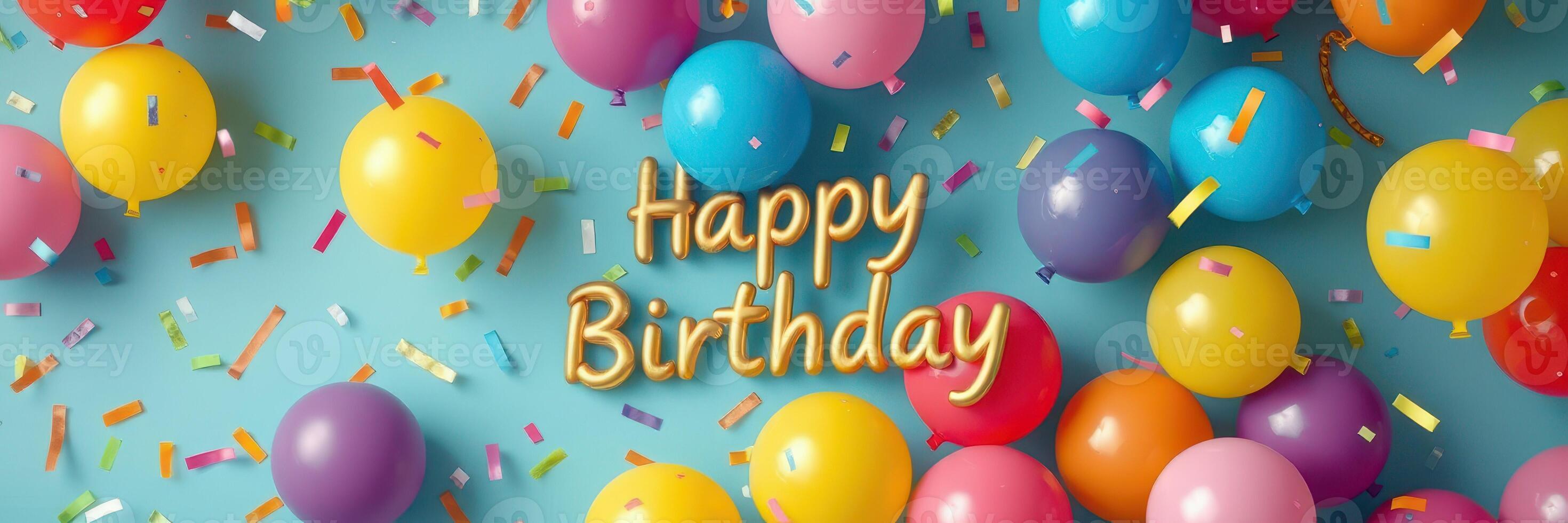 Colorful balloons and confetti celebrate a birthday party with joyful decorations and cheerful atmosphere photo
