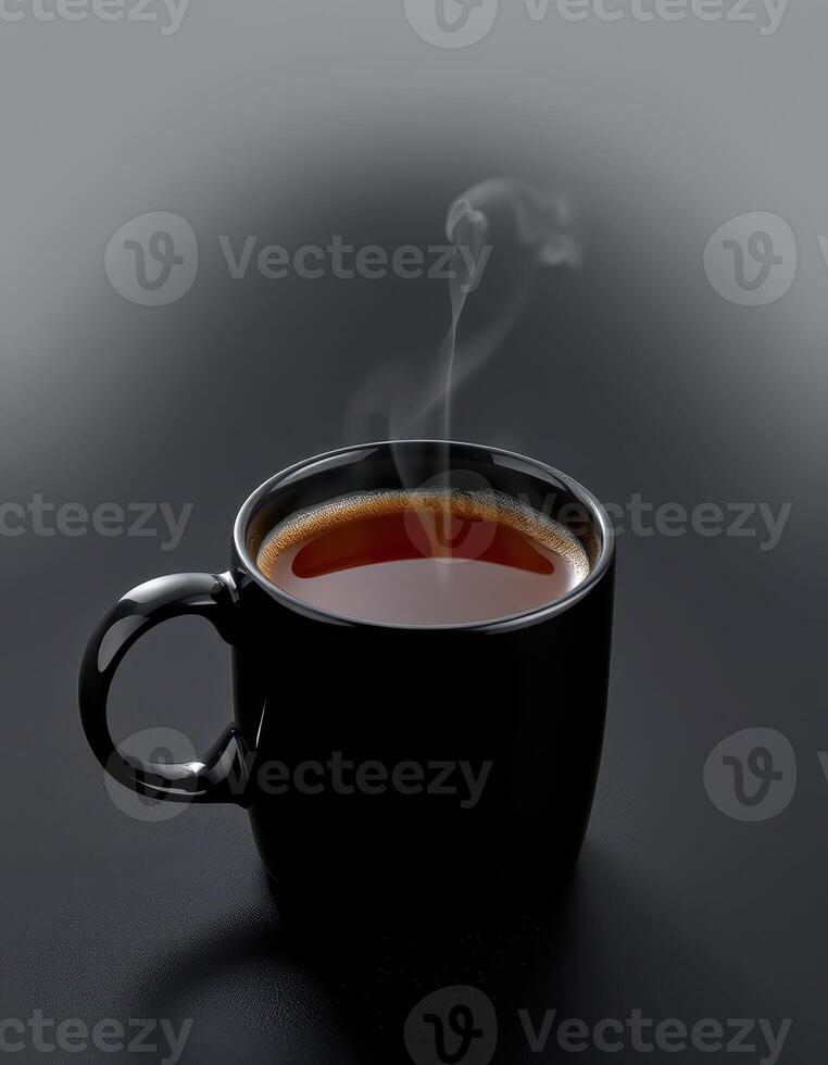 Steaming cup of coffee on a dark background creating a cozy atmosphere photo