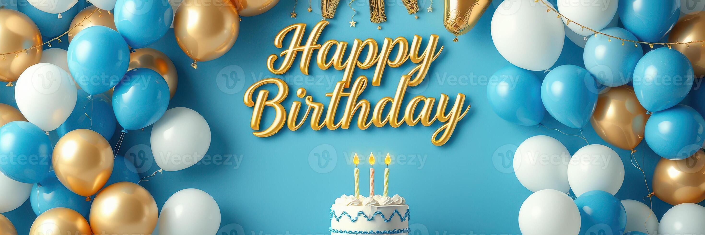Colorful birthday celebration decorations with cake and balloons for a joyful occasion photo