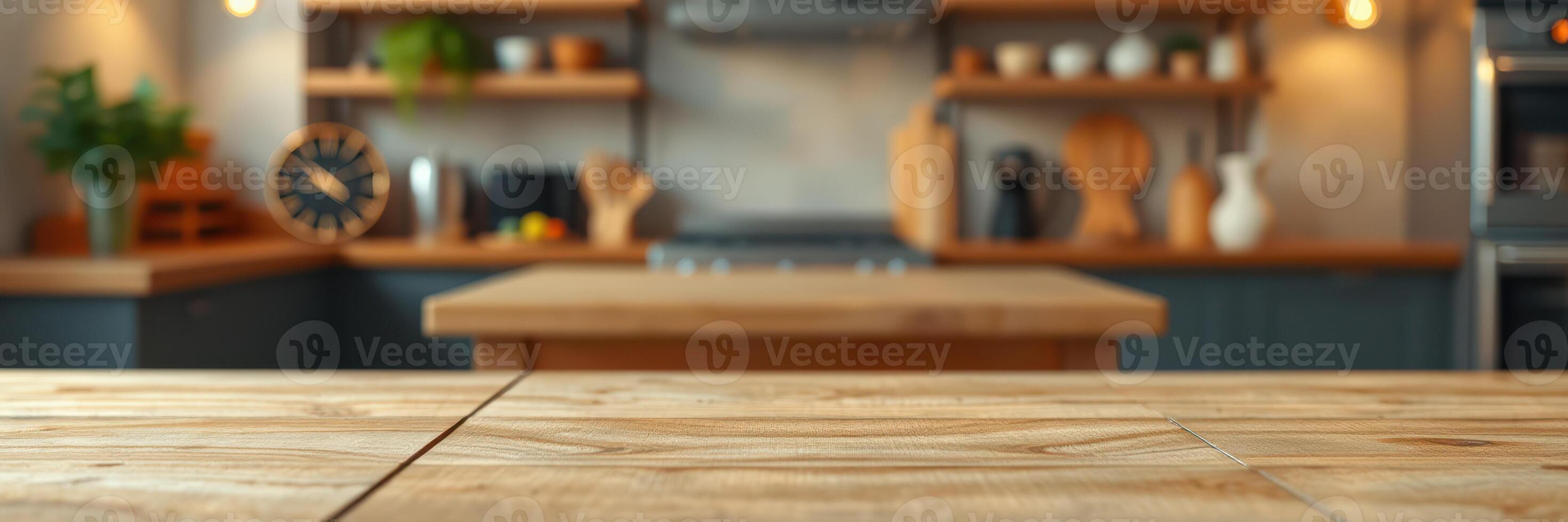 Beautifully designed modern kitchen with wooden surfaces and open shelving, showcasing a warm and inviting atmosphere for cooking and gathering photo