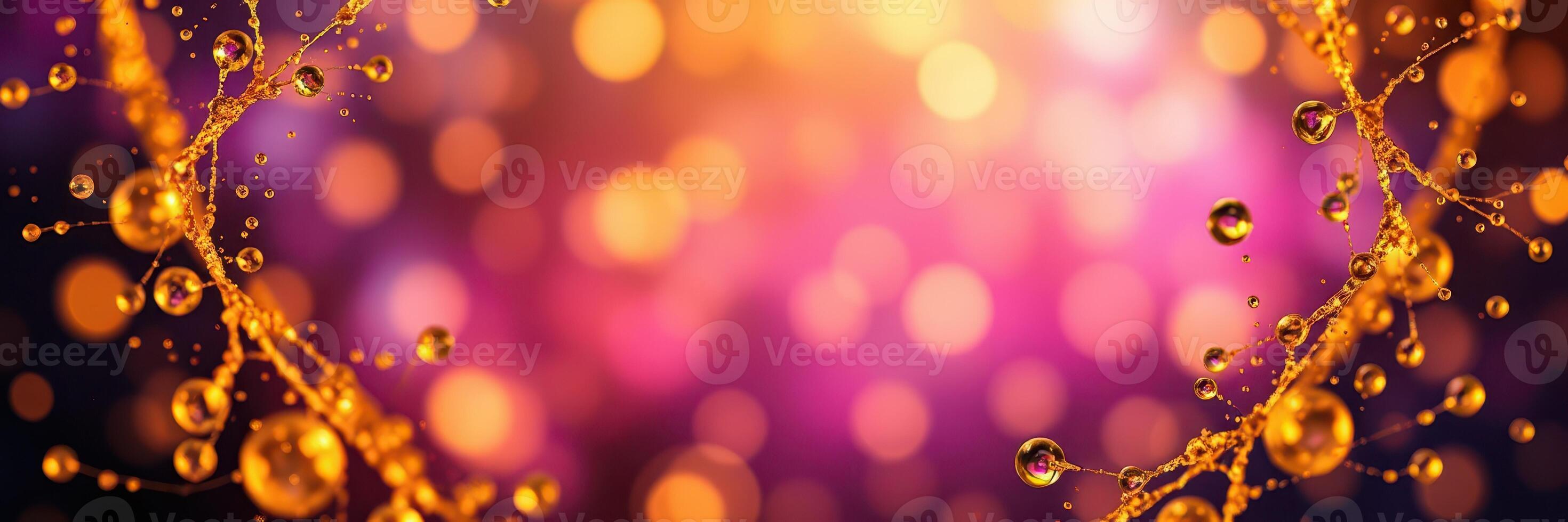 Colorful abstract background with golden bubbles and shining lights in a vibrant setting photo
