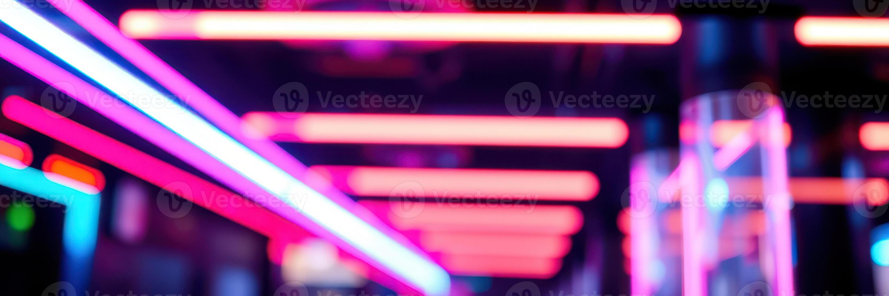 Vibrant neon lights illuminate a modern interior in a lively nightlife venue during an exciting evening photo