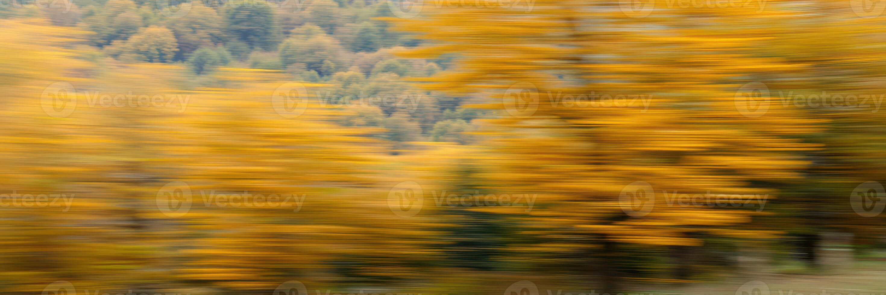 Vibrant autumn foliage creates a picturesque landscape with blurred yellow trees in motion photo