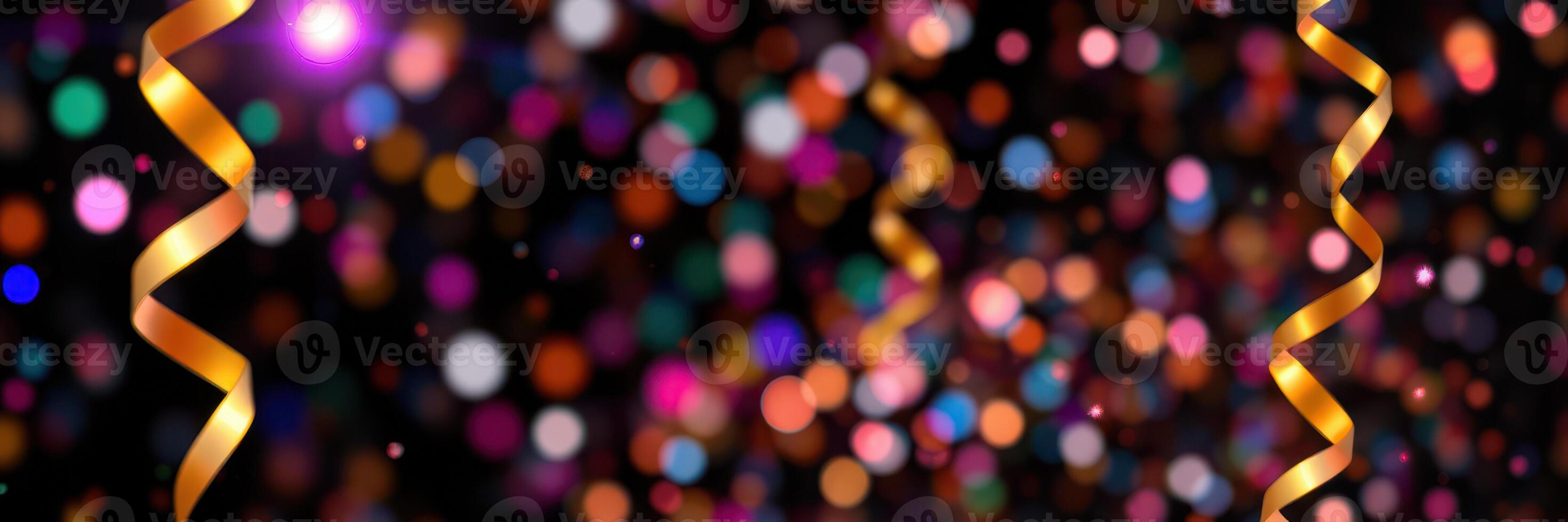 Colorful bokeh effect with festive ribbons creating a joyful atmosphere for celebration events photo