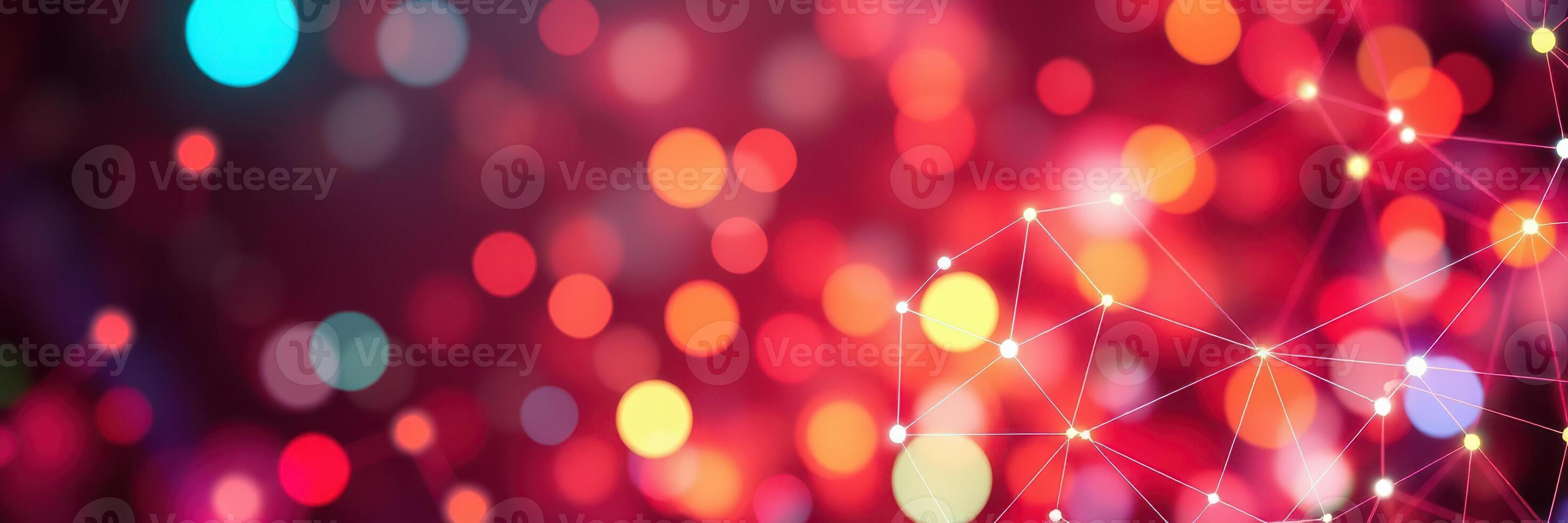 Colorful bokeh lights create a vibrant abstract background with glowing orbs and delicate connections photo