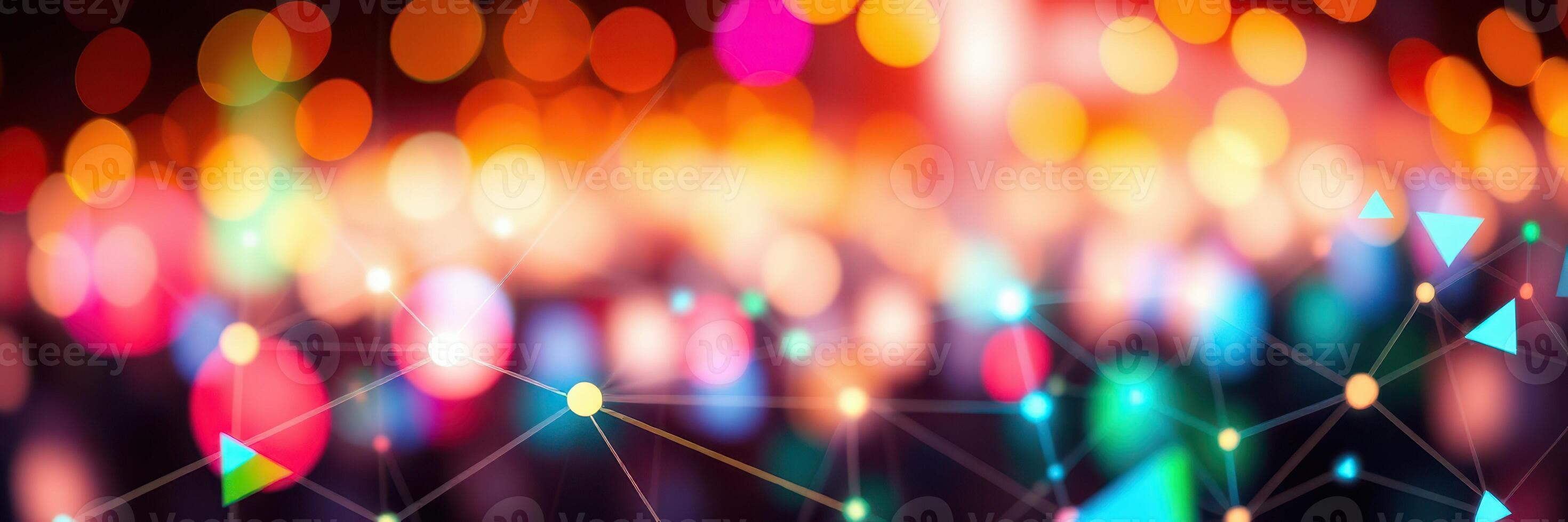 Vibrant abstract lights create a lively atmosphere at an evening gathering while colorful shapes enhance the visual experience photo