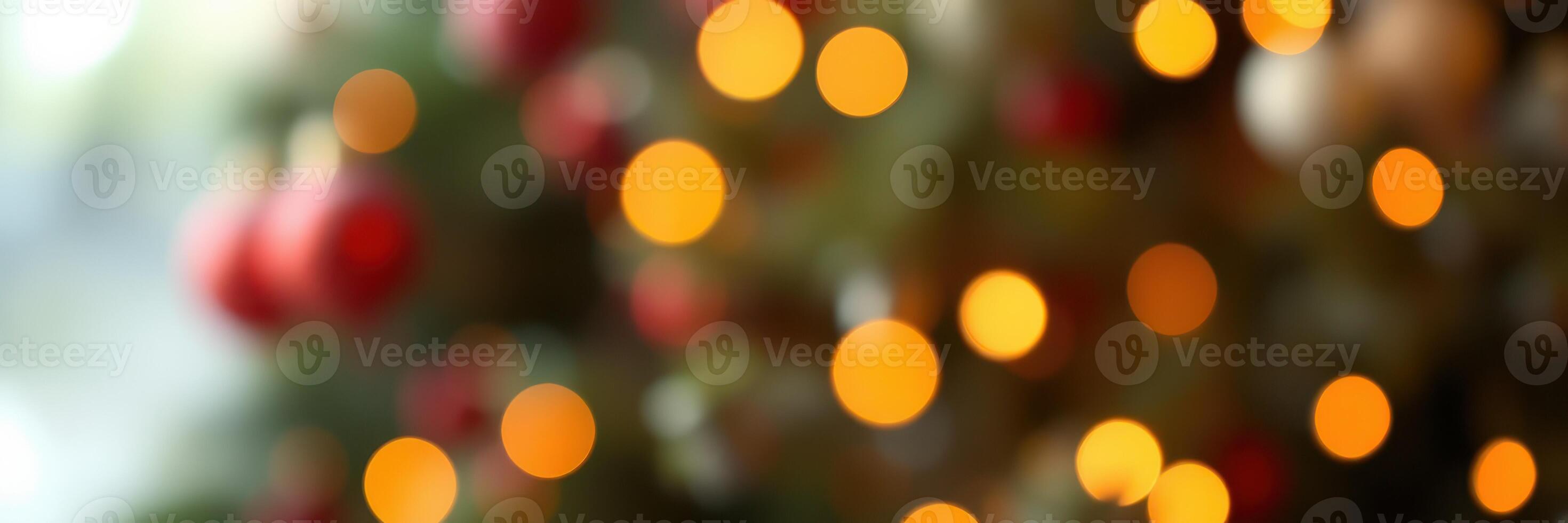Festive celebration captured with blurred Christmas lights and ornaments creating a warm holiday atmosphere photo