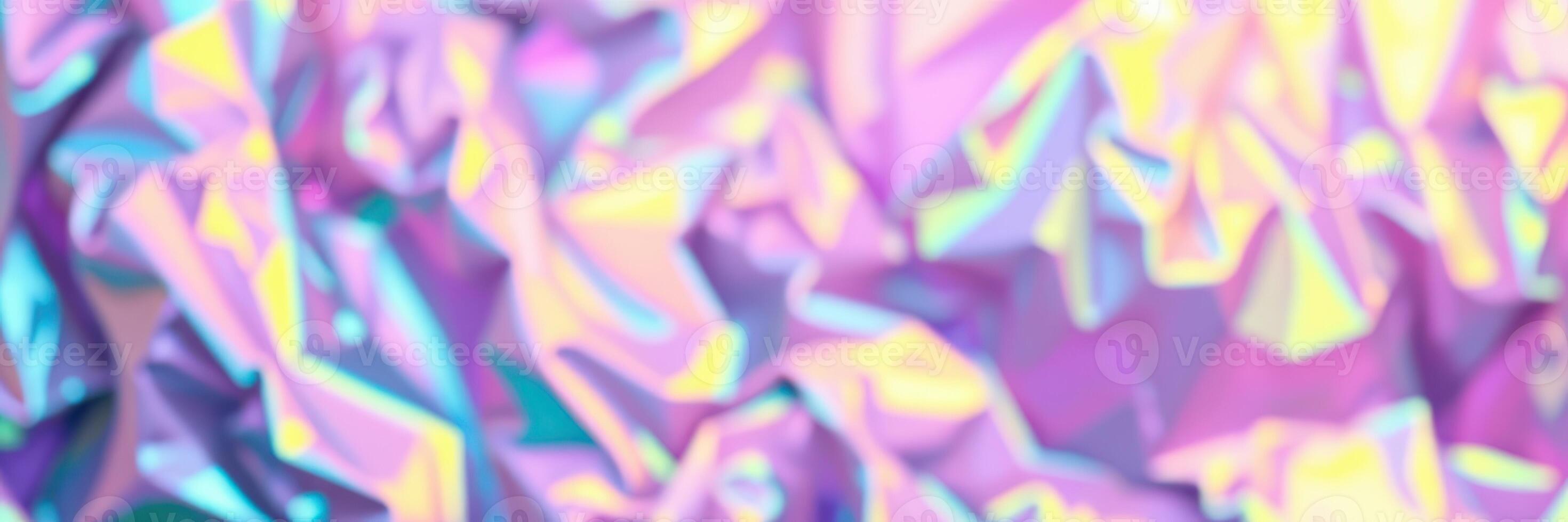 Colorful abstract texture with shimmering holographic foil in pastel shades blending soft pink, purple, and blue hues photo
