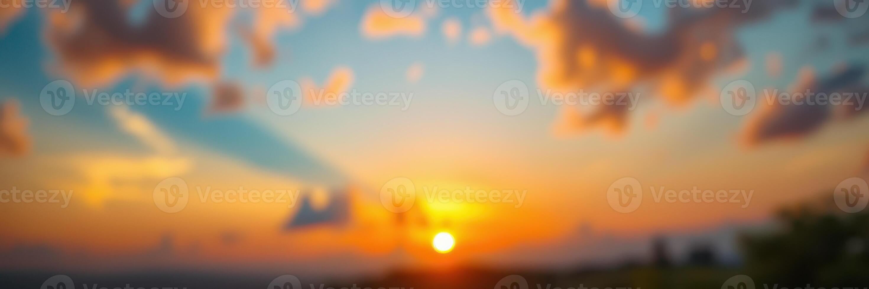 Beautiful sunset over the horizon with vibrant clouds and warm colors in the evening sky photo