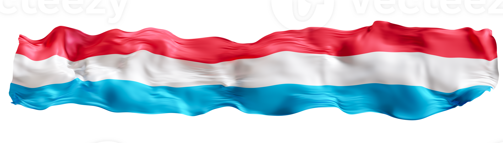 Stylized flag of Luxembourg waving in the wind on transparent background. Footer, header or divider. Cut out wide, panoramic element. Banner for patriotic themes or national event promotions. 3D. png