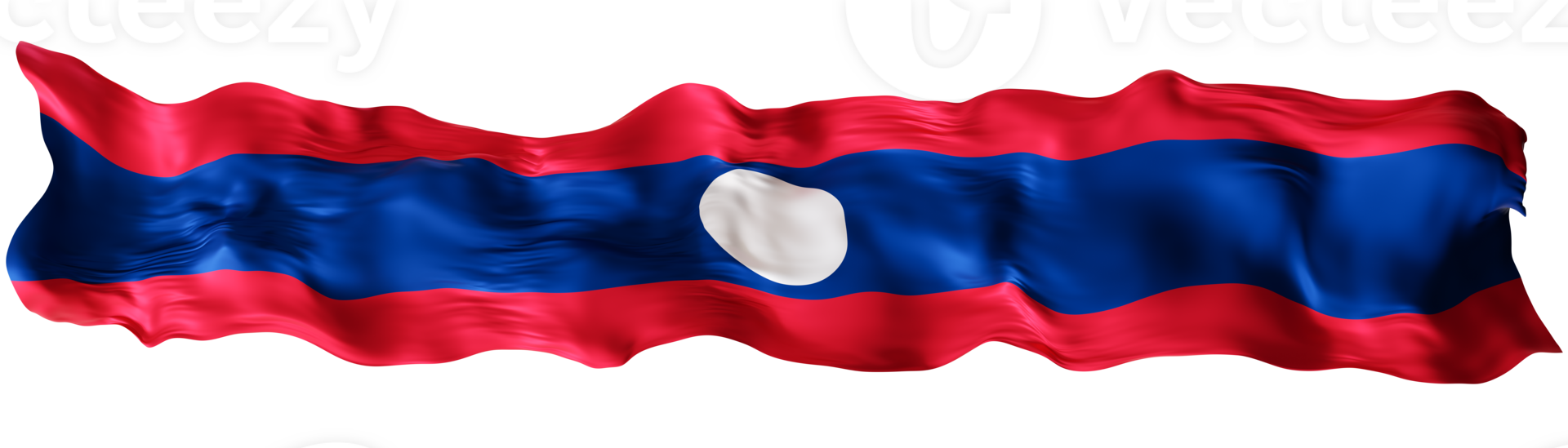 Stylized flag of Laos waving in the wind on transparent background. Footer, header or divider. Cut out wide, panoramic element. Banner for patriotic themes or national event promotions. 3D. png