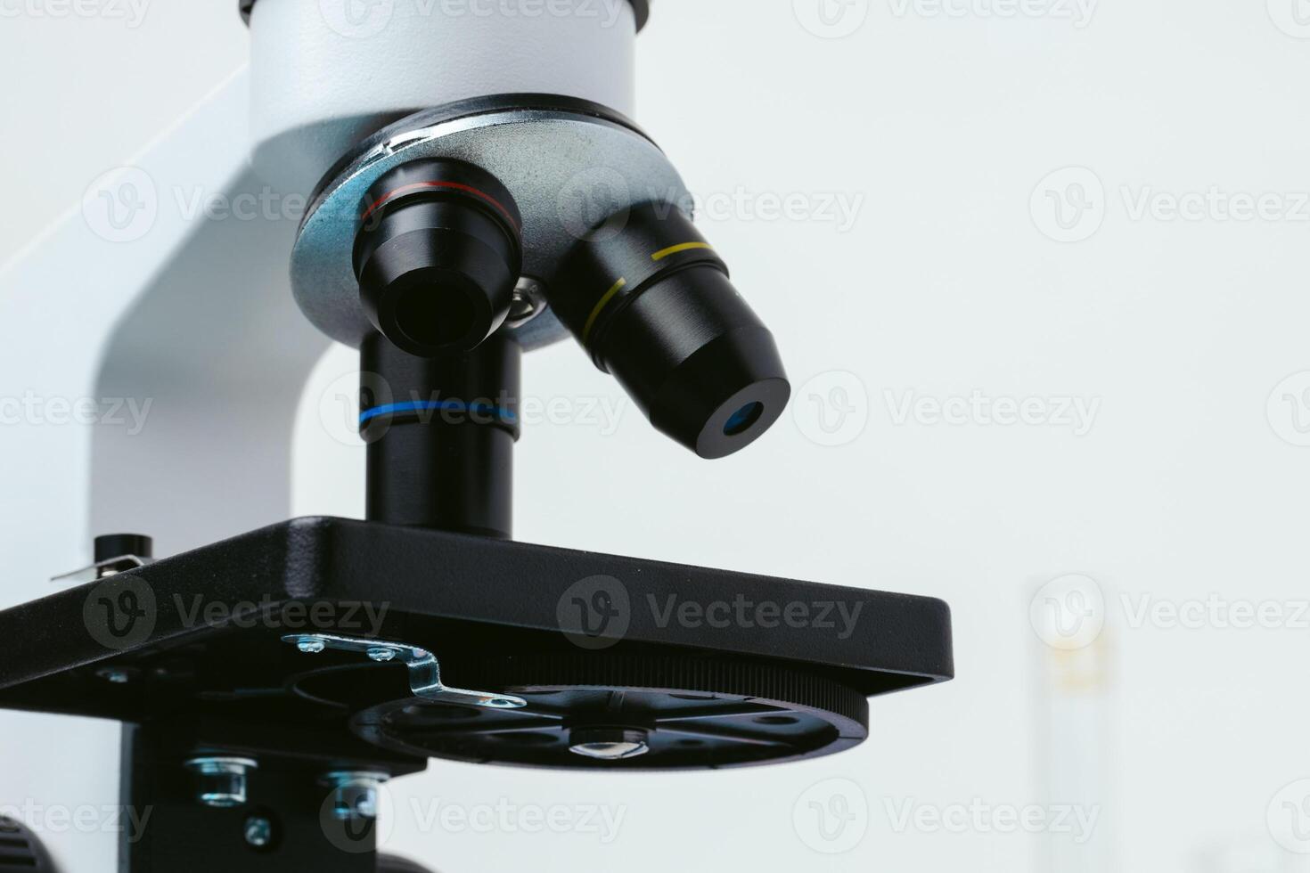 Scientific microscope close up. Professional laboratory equipment photo