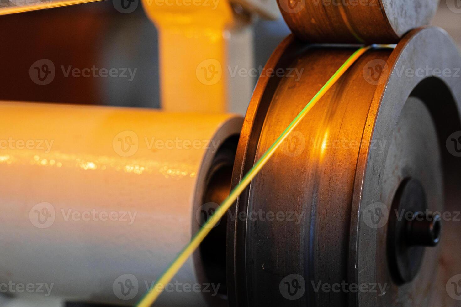 Close up of cable wire production in cable factory photo