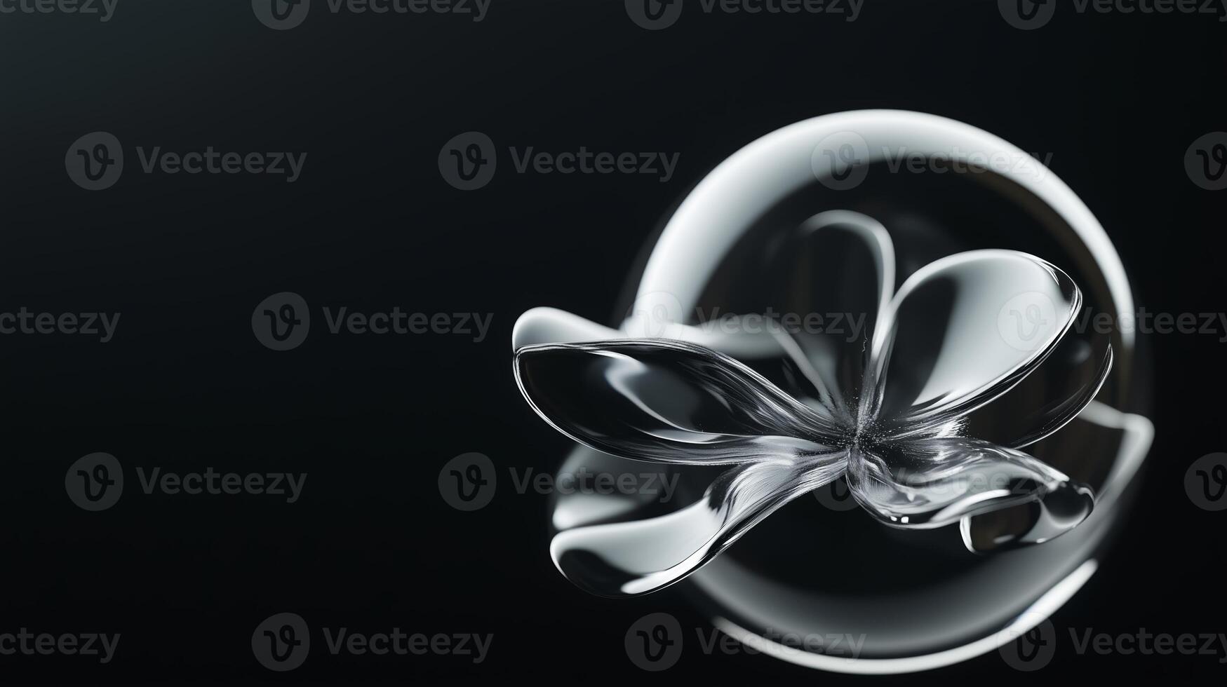 Elegant transparent sculpture depicting delicate floral form against a dark background, showcasing intricate design and fluidity photo