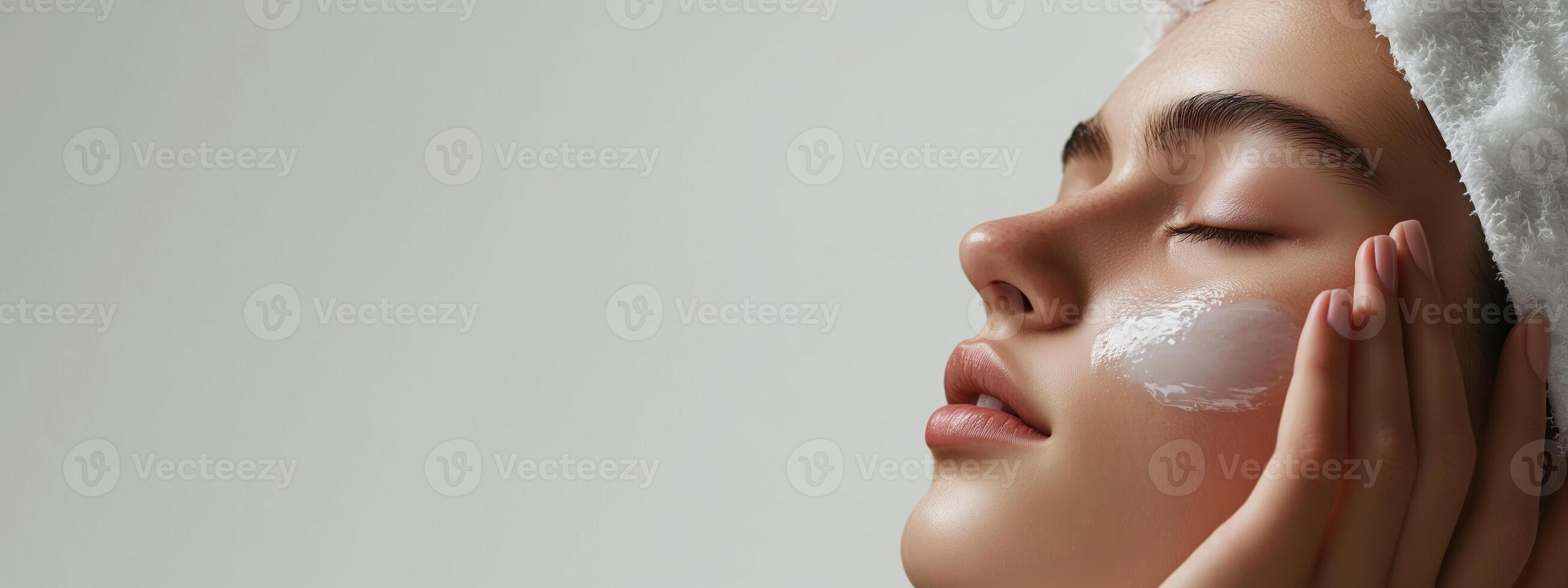Skincare routine with facial mask application in a serene setting photo