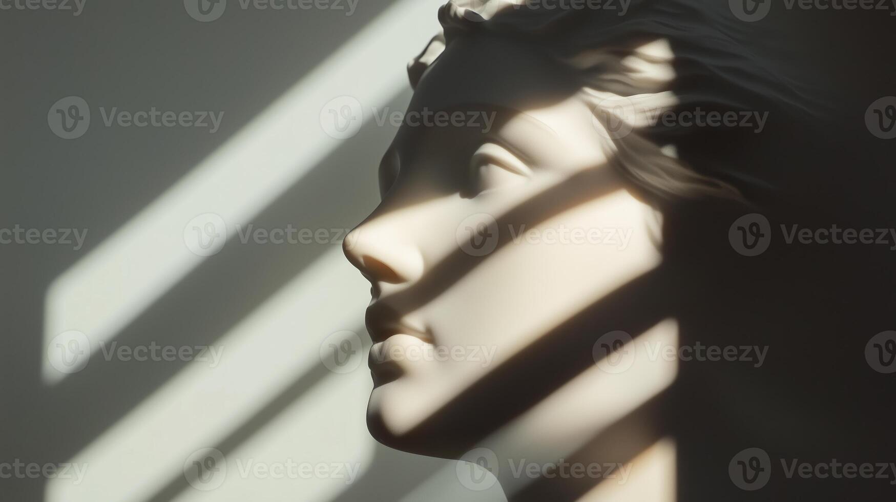 Elegant sculpture illuminated by soft shadows in a minimalist setting highlighting the contours and features of the artwork photo