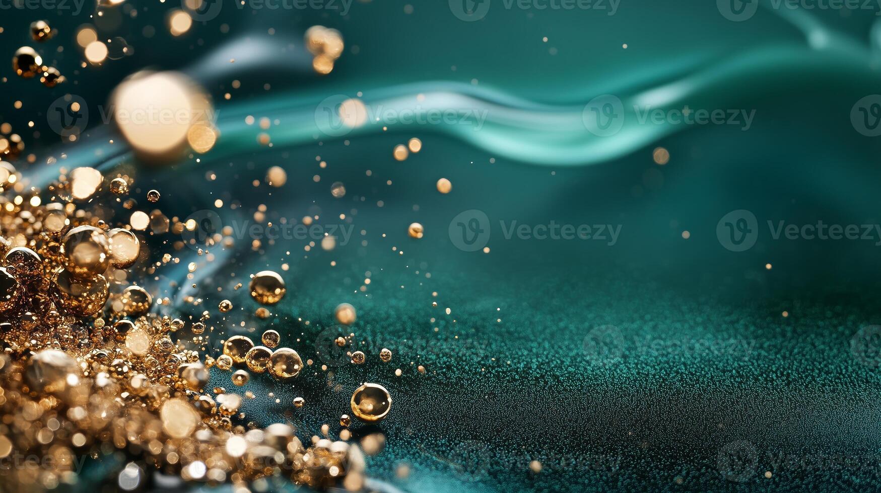 Sparkling golden bubbles rise from a textured teal background during a creative art process photo