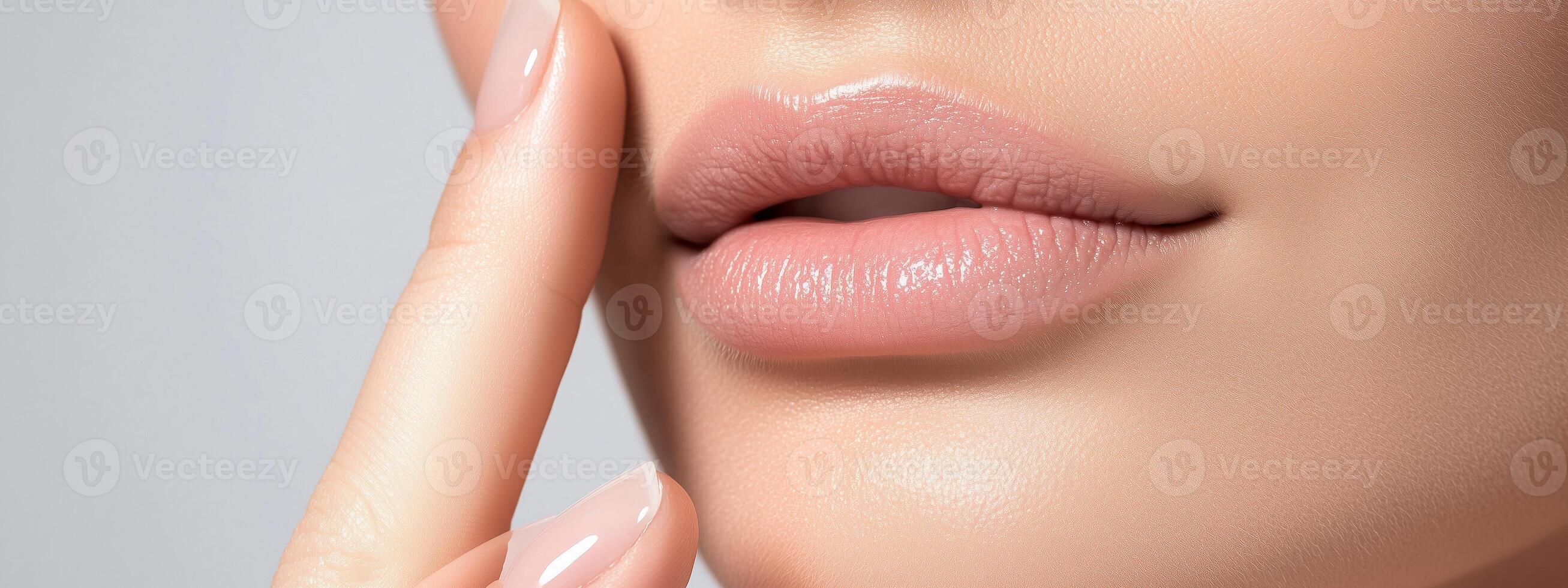 Close-up view of smooth lips showcasing beauty and skincare routine in a tranquil setting with soft lighting photo