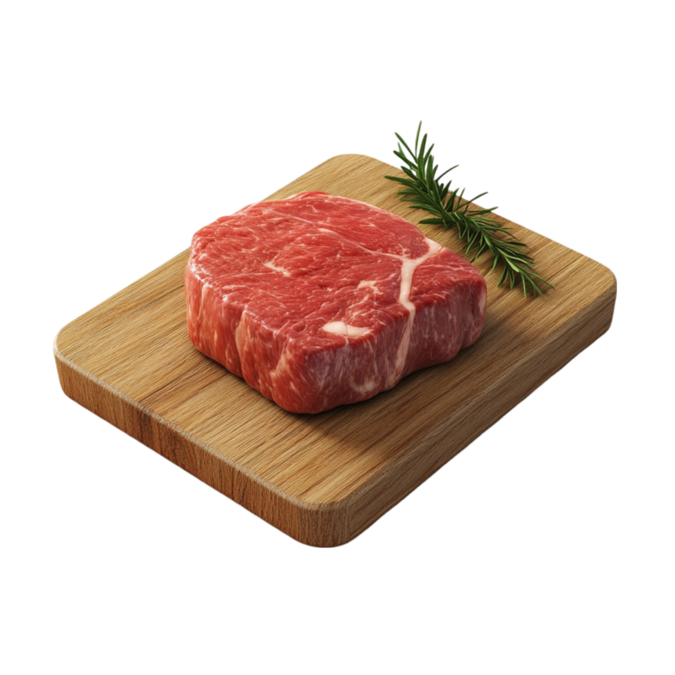 A Piece of Beef Resting on a Wooden Cutting Board, Showcasing Its Rich Color and Texture. png