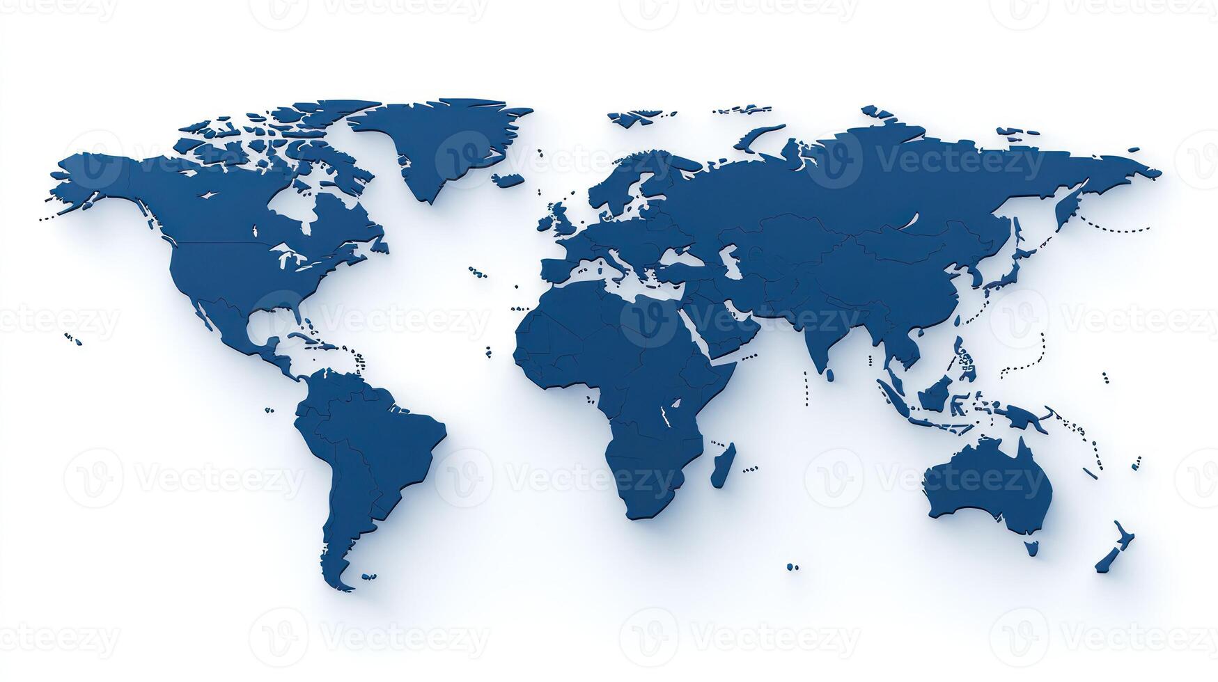 A blue world map displays continents and oceans with clear outlines and minimalistic style photo