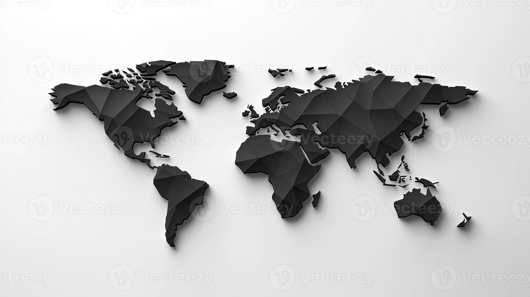 Geometric black world map on white surface illustrating global landforms in a modern artistic style photo