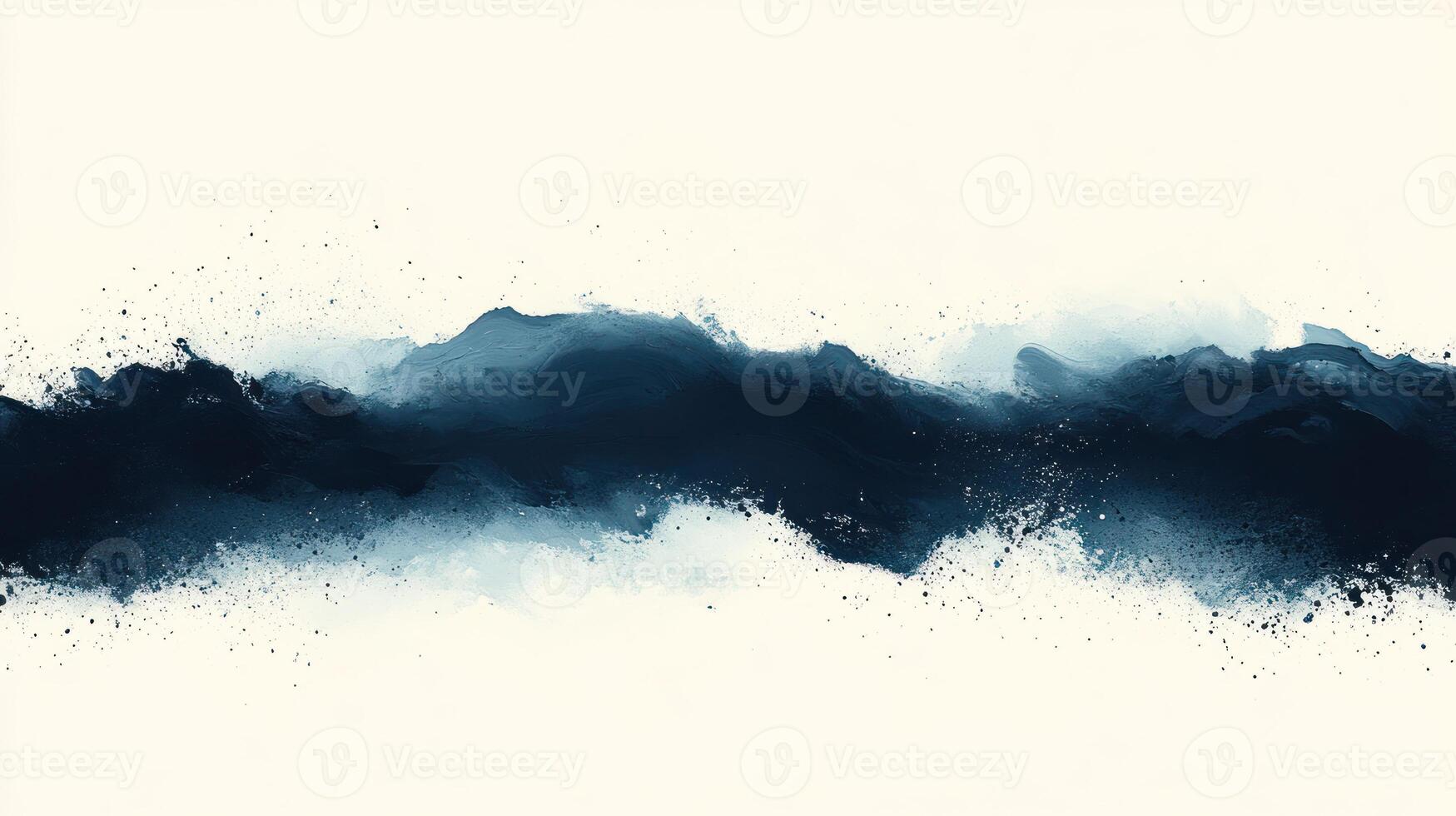 Soft watercolor strokes blend dark blue and white, forming a tranquil abstract landscape photo