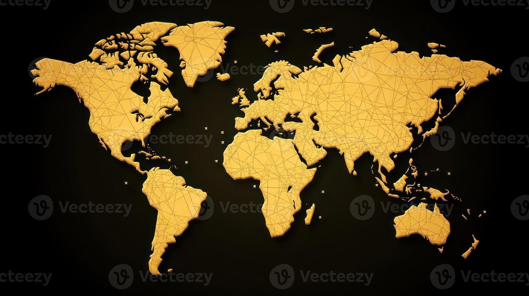 Modern world map with yellow geometric lines on black, showcasing global connections photo