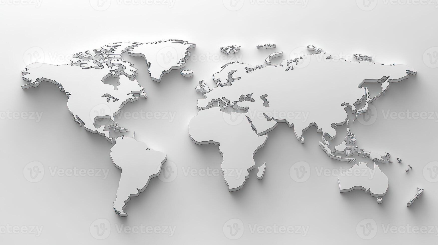 A detailed 3D representation of a world map emphasizing geographical features and outlines photo