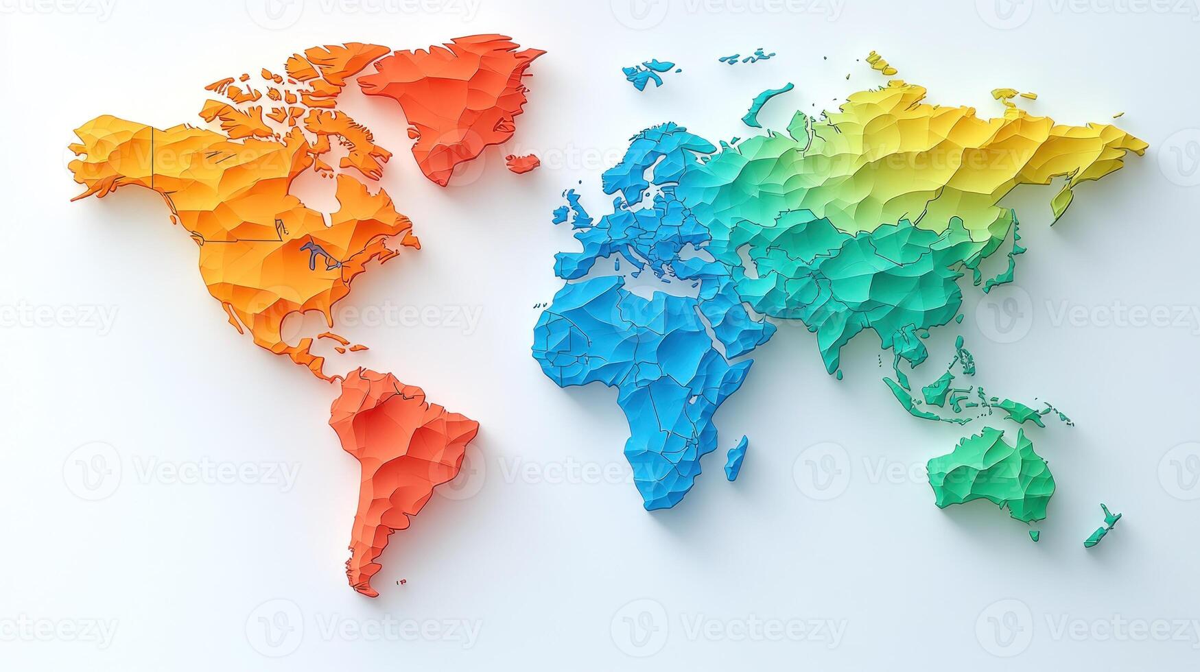 A vibrant 3D map showcasing continents in warm and cool colors, enhancing geographic features photo