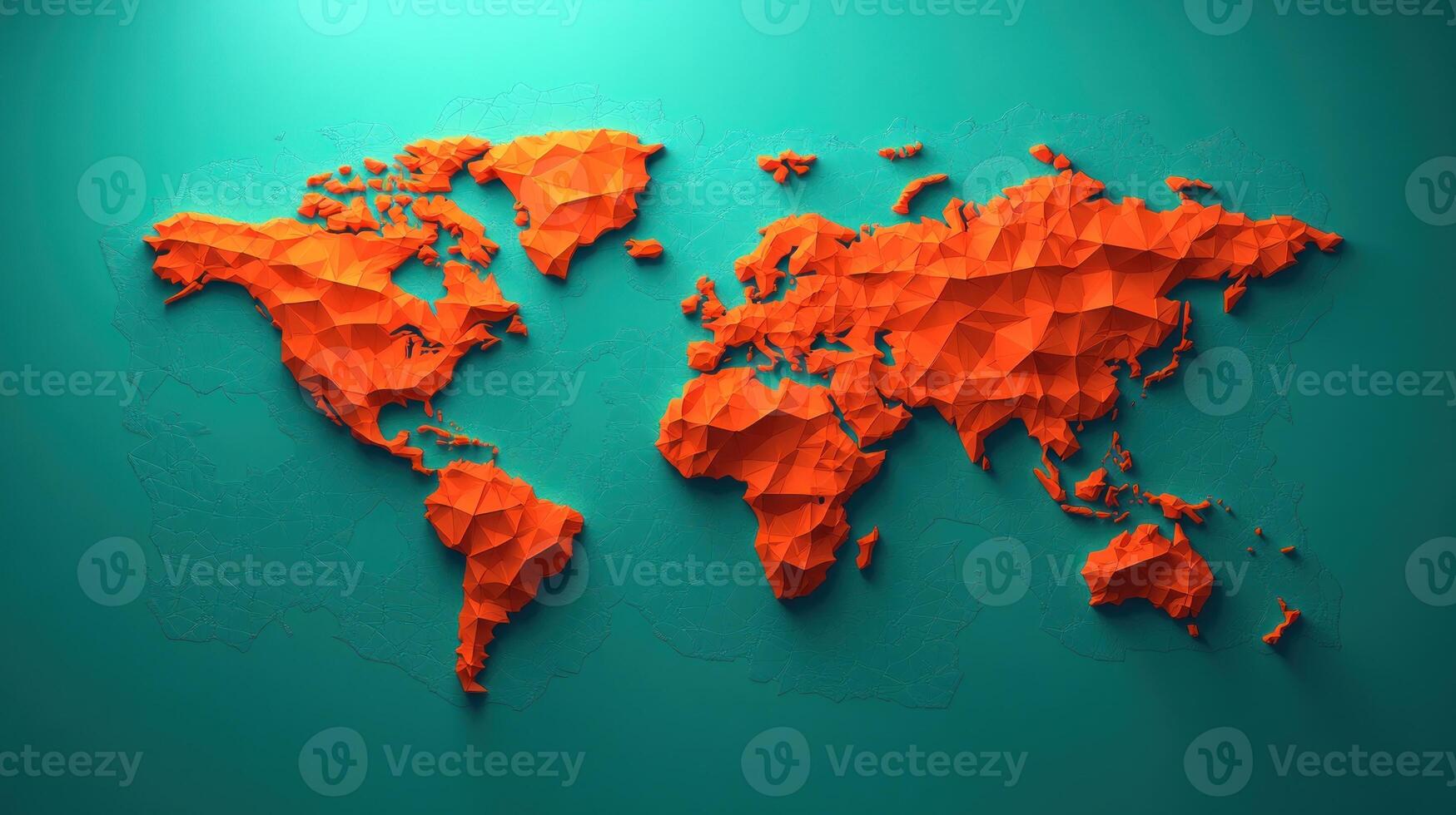 A textured orange map of the world is displayed against a bright turquoise wall, showcasing creative artistry photo