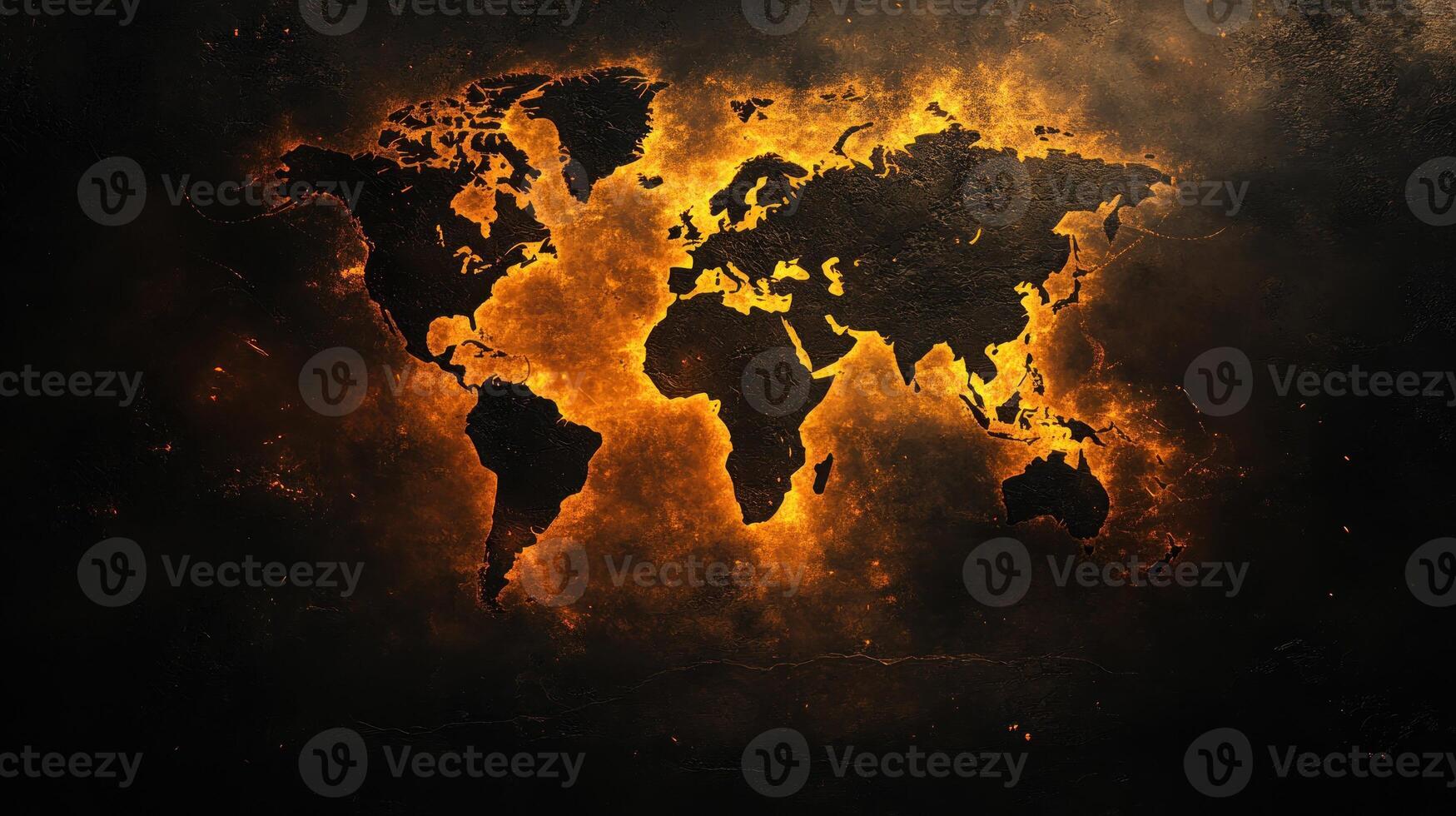 Artwork showcases a fiery world map, illustrating the impact of climate change on the planet photo