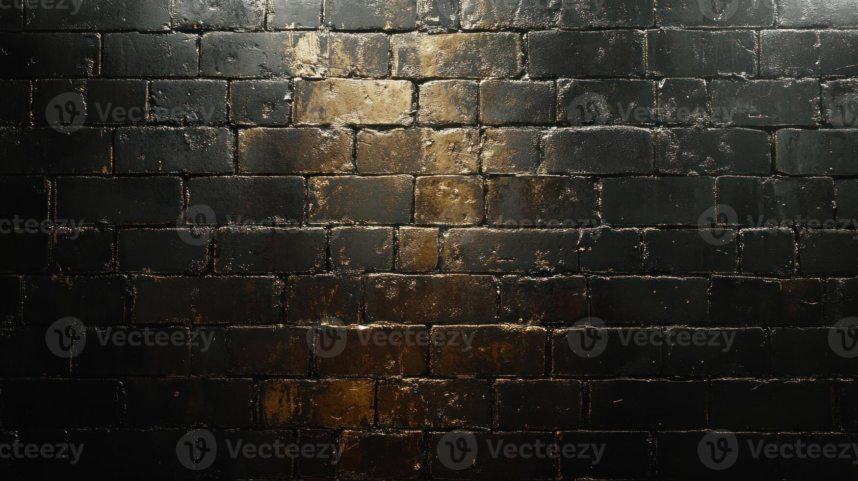 A textured black brick wall showcases subtle gold and brown highlights, creating an intriguing visual effect photo