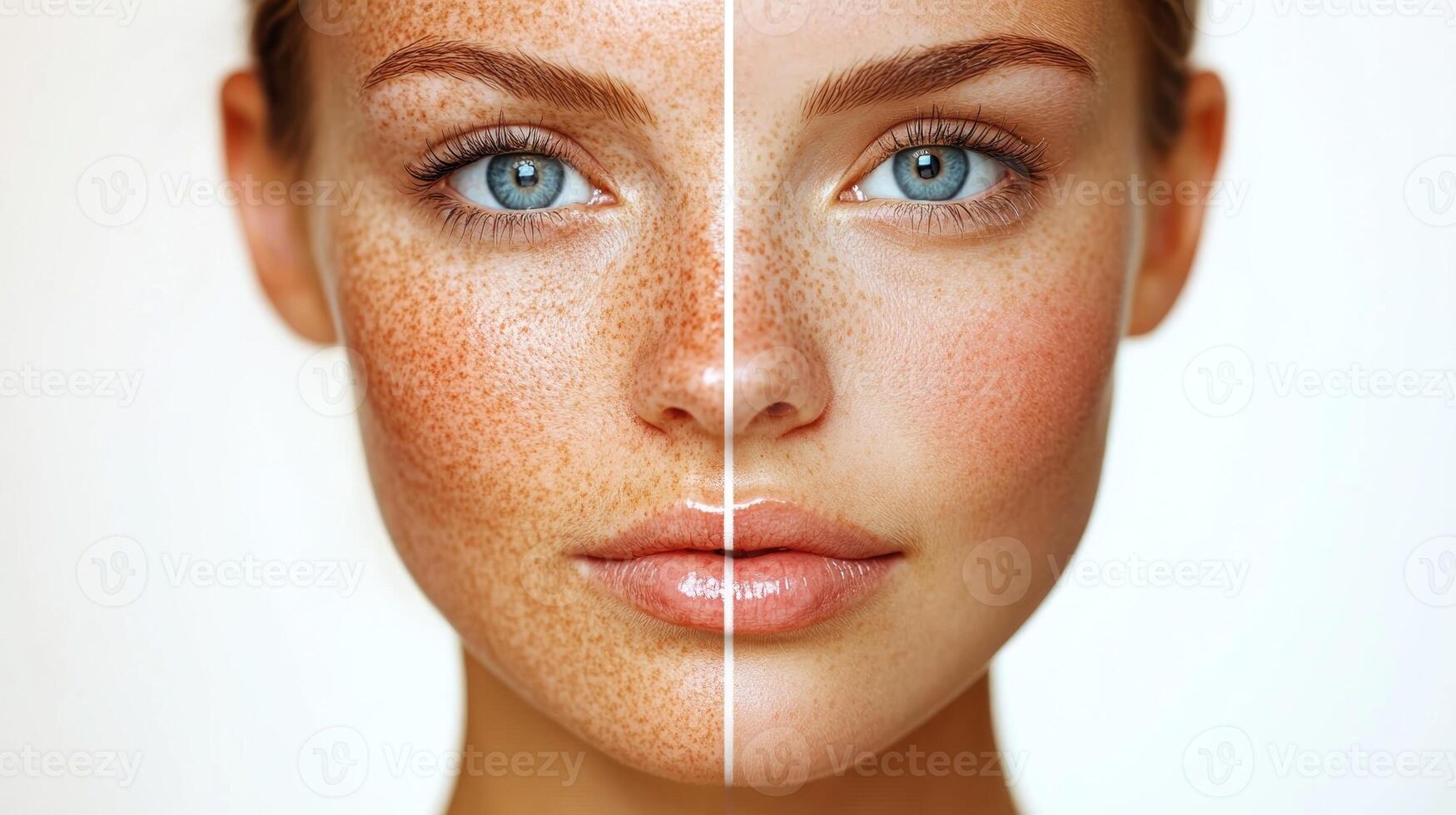 Two halves of a face showcase contrasting skin tones and features with a focus on natural beauty photo