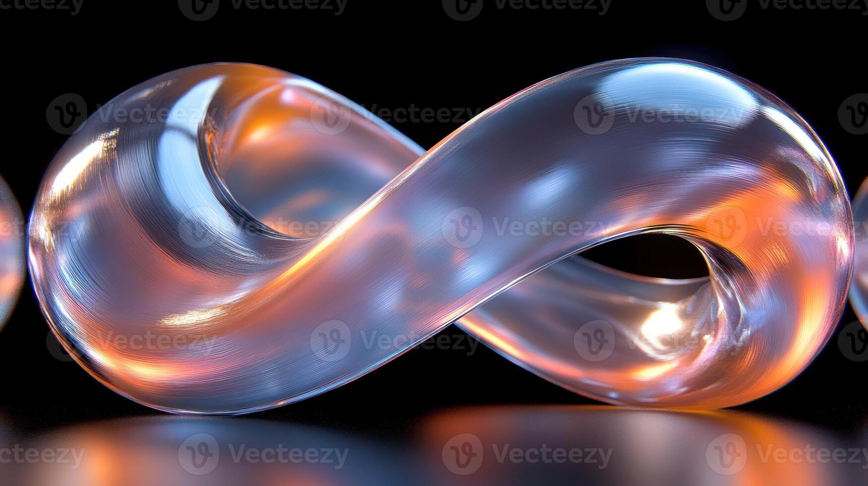 A glass infinity symbol glows with orange highlights against a dark background, showcasing smooth curves photo