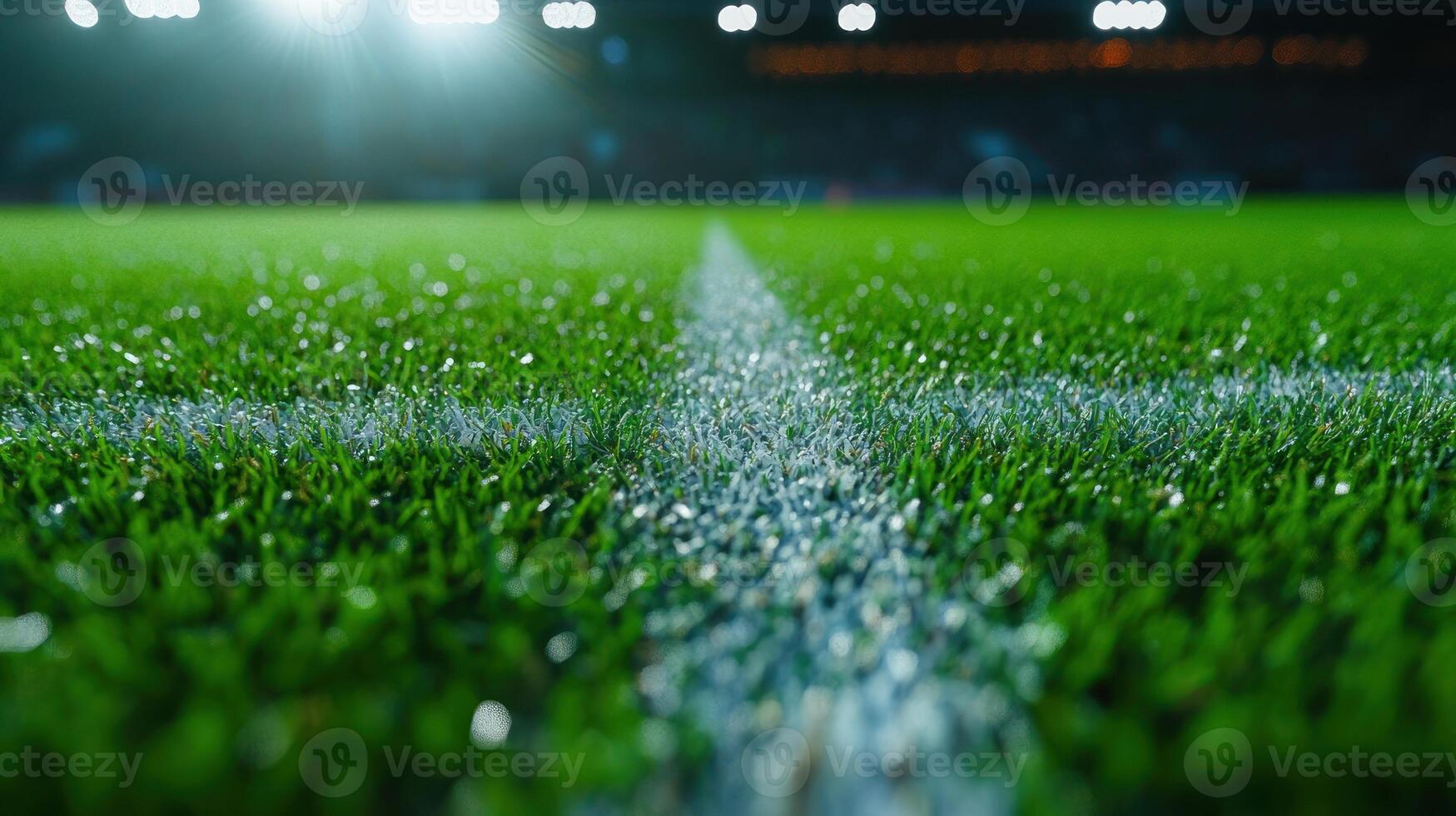 Bright stadium lights shine down on a well maintained grass field marking the excitement of a night game photo